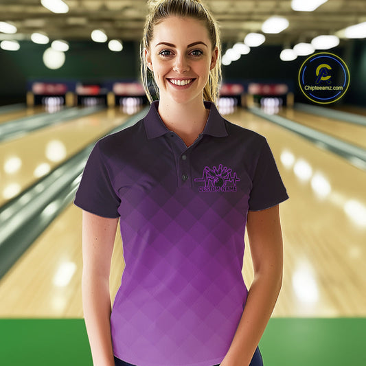 Bowling Heartbeat Pulse Line Purple Argyle Custom Bowling Team Polo Shirts For Women IPHW10665