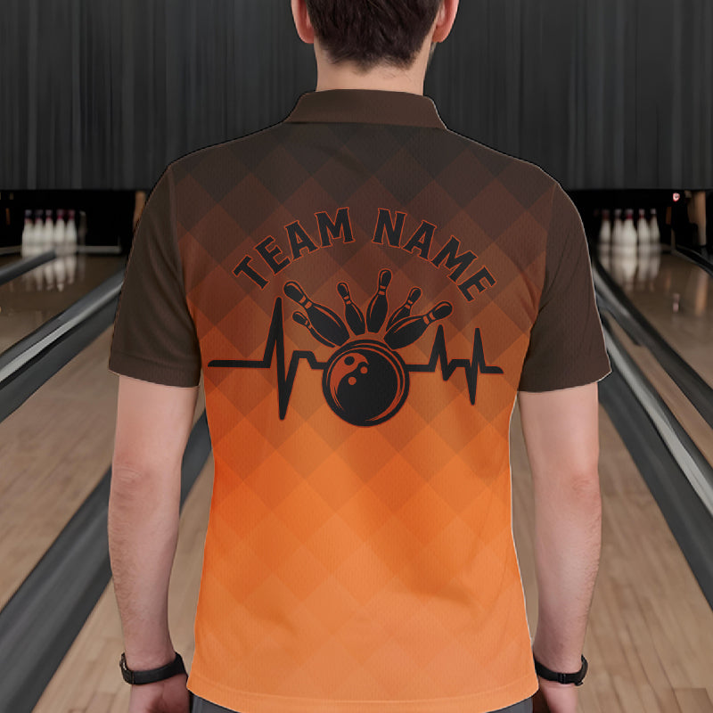 Bowling Heartbeat Pulse Line Orange Argyle Custom Bowling Team Polo Shirts For Men IPHW10666