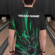 Load image into Gallery viewer, Custom Green US Flag Patriotic Men Bowling Shirt, American Flame Bowling Jersey IPHW11151
