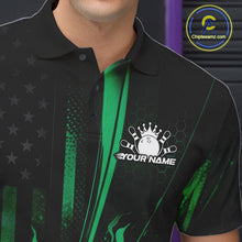 Load image into Gallery viewer, Custom Green US Flag Patriotic Men Bowling Shirt, American Flame Bowling Jersey IPHW11151