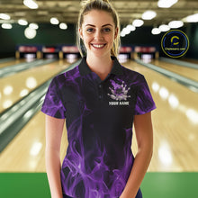 Load image into Gallery viewer, Purple Fire Bowling Ball And Pins Custom Shirts For Women, Flame Bowling Team Jersey IPHW11152