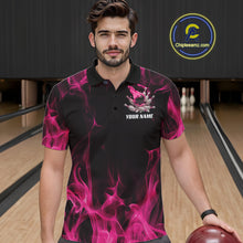 Load image into Gallery viewer, Pink Fire Bowling Ball And Pins Custom Shirts For Men, Flame Bowling Team Jersey IPHW11153
