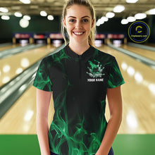 Load image into Gallery viewer, Green Fire Bowling Ball And Pins Custom Shirts For Women, Flame Bowling Team Jersey IPHW11154