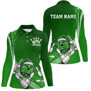 Custom Green Christmas Bowling Shirts For Women, Xmas Bowling Team Uniform Bowler Outfits IPHW7855