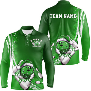 Custom Green Christmas Bowling Shirts For Men, Xmas Bowling Team Uniform Bowler Outfits IPHW7855