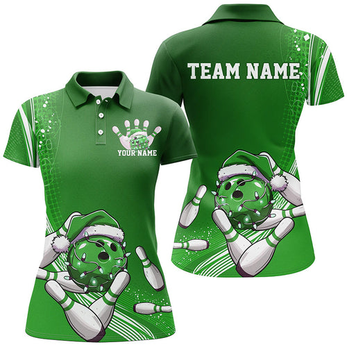 Custom Green Christmas Bowling Shirts For Women, Xmas Bowling Team Uniform Bowler Outfits IPHW7855