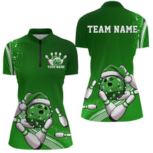 Load image into Gallery viewer, Custom Green Christmas Bowling Shirts For Women, Xmas Bowling Team Uniform Bowler Outfits IPHW7855