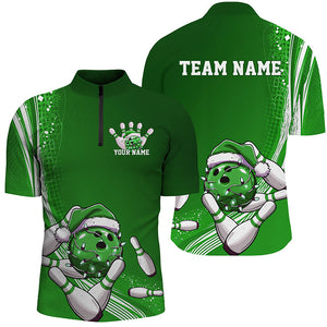 Custom Green Christmas Bowling Shirts For Men, Xmas Bowling Team Uniform Bowler Outfits IPHW7855