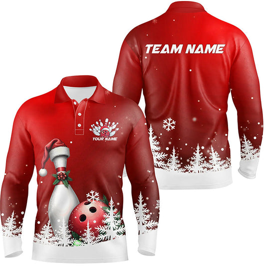 Red Snowflake Custom Christmas Bowling Shirts For Men, Santa Bowling Team Outfit Bowler Shirt IPHW7867