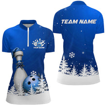 Load image into Gallery viewer, Blue Snowflake Custom Christmas Bowling Shirts For Women, Santa Bowling Team Outfit Shirt IPHW7868