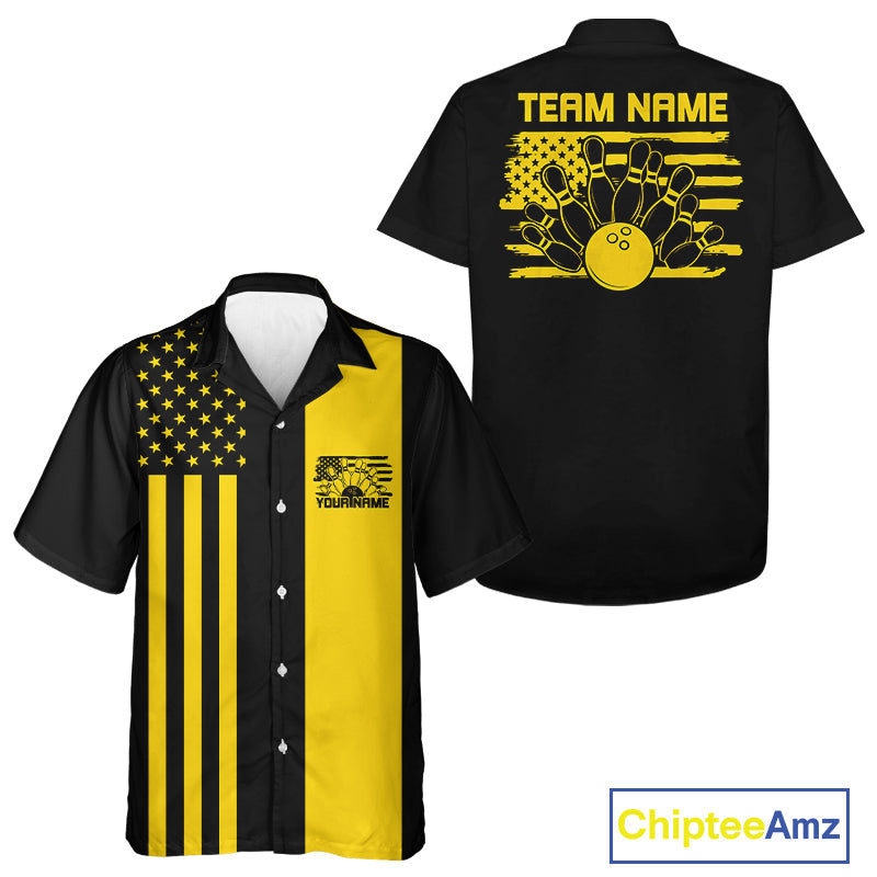 Custom Vintage US Flag Patriotic Bowling Button Up Team Shirt For Men And Women IPHW10085