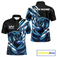 Load image into Gallery viewer, Custom Black And Blue Cobra Snake Men Bowling Polo Shirts, Cobra Bowling Jerseys IPHW10371