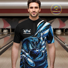 Load image into Gallery viewer, Custom Black And Blue Cobra Snake Men Bowling Quarter-Zip Shirts, Cobra Bowling Jerseys IPHW10371