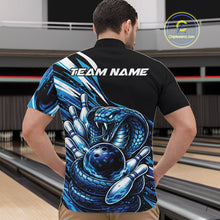 Load image into Gallery viewer, Custom Black And Blue Cobra Snake Men Bowling Quarter-Zip Shirts, Cobra Bowling Jerseys IPHW10371