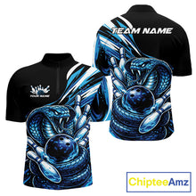 Load image into Gallery viewer, Custom Black And Blue Cobra Snake Men Bowling Quarter-Zip Shirts, Cobra Bowling Jerseys IPHW10371