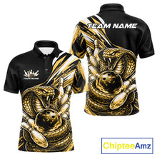 Load image into Gallery viewer, Custom Black And Yellow Cobra Snake Men Bowling Polo Shirts, Cobra Bowling Jerseys IPHW10372
