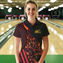 Load image into Gallery viewer, Custom Red Orange Patriotic Flame Bowling Women Polo Shirt, US Flag Bowler Jersey IPHW11165