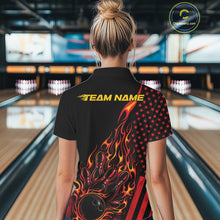 Load image into Gallery viewer, Custom Red Orange Patriotic Flame Bowling Women Polo Shirt, US Flag Bowler Jersey IPHW11165