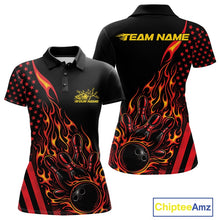 Load image into Gallery viewer, Custom Red Orange Patriotic Flame Bowling Women Polo Shirt, US Flag Bowler Jersey IPHW11165