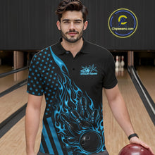 Load image into Gallery viewer, Custom Blue Patriotic Flame Bowling Men Polo Shirt, US Flag Bowler Jersey IPHW11166
