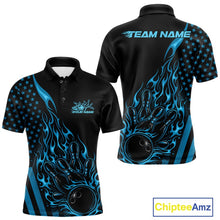 Load image into Gallery viewer, Custom Blue Patriotic Flame Bowling Men Polo Shirt, US Flag Bowler Jersey IPHW11166
