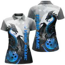 Load image into Gallery viewer, Black And Blue Custom Dragon Bowling Shirts For Women, Dragon Bowling Team Shirts IPHW7059