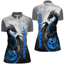 Load image into Gallery viewer, Black And Blue Custom Dragon Bowling Shirts For Women, Dragon Bowling Team Shirts IPHW7059