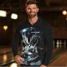 Load image into Gallery viewer, Black And White Dragon Custom Bowling Long Sleeve Polo Shirts For Men, Dragon Bowling League Shirt IPHW7064