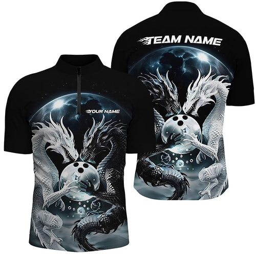 Black And White Dragon Custom Bowling Shirts For Men, Dragon Bowling League Shirt Outfits IPHW7064