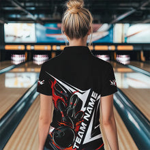 Load image into Gallery viewer, Custom Black And Red Flame Strike Bowling Polo Shirts For Women, Strike Bowling Jerseys IPHW8312