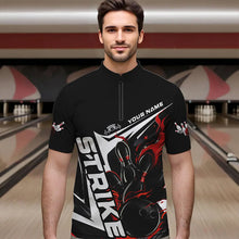 Load image into Gallery viewer, Custom Black And Red Flame Strike Bowling Quarter-Zip Shirts For Men, Strike Bowling Jerseys IPHW8312