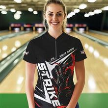 Load image into Gallery viewer, Custom Black And Red Flame Strike Womens Bowling Quarter-Zip Shirts, Strike Bowling Jerseys IPHW8312