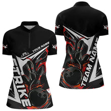 Load image into Gallery viewer, Custom Black And Red Flame Strike Womens Bowling Quarter-Zip Shirts, Strike Bowling Jerseys IPHW8312