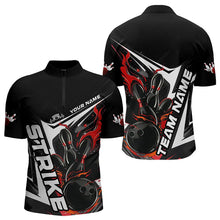 Load image into Gallery viewer, Custom Black And Red Flame Strike Bowling Quarter-Zip Shirts For Men, Strike Bowling Jerseys IPHW8312
