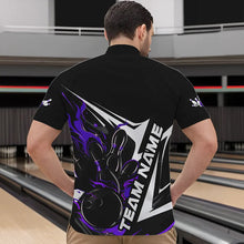 Load image into Gallery viewer, Custom Black And Purple Flame Strike Bowling Quarter-Zip Shirts For Men, Strike Bowling Jerseys IPHW8315
