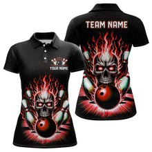 Load image into Gallery viewer, Personalized Skull Bowling Shirt For Women Custom Team&#39;S Name Flame Bowler Jerseys | Red IPHW6011