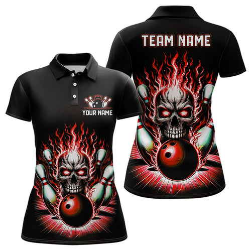 Personalized Skull Bowling Shirt For Women Custom Team'S Name Flame Bowler Jerseys | Red IPHW6011