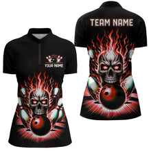 Load image into Gallery viewer, Personalized Skull Bowling Shirt For Women Custom Team&#39;S Name Flame Bowler Jerseys | Red IPHW6011