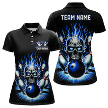 Load image into Gallery viewer, Personalized Skull Bowling Shirt For Women Custom Team&#39;S Name Flame Bowler Jerseys | Blue IPHW6012