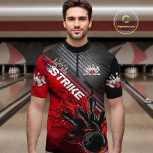 Load image into Gallery viewer, Custom Red Strike Flame Bowling Quarter-Zip Shirts For Men, Bowling Team Shirt Bowlers Outift IPHW9615