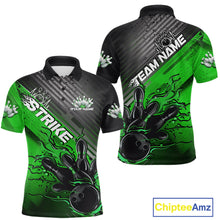 Load image into Gallery viewer, Custom Green Strike Flame Bowling Polo Shirts For Men, Bowling Team Shirt Bowlers Outift IPHW9616