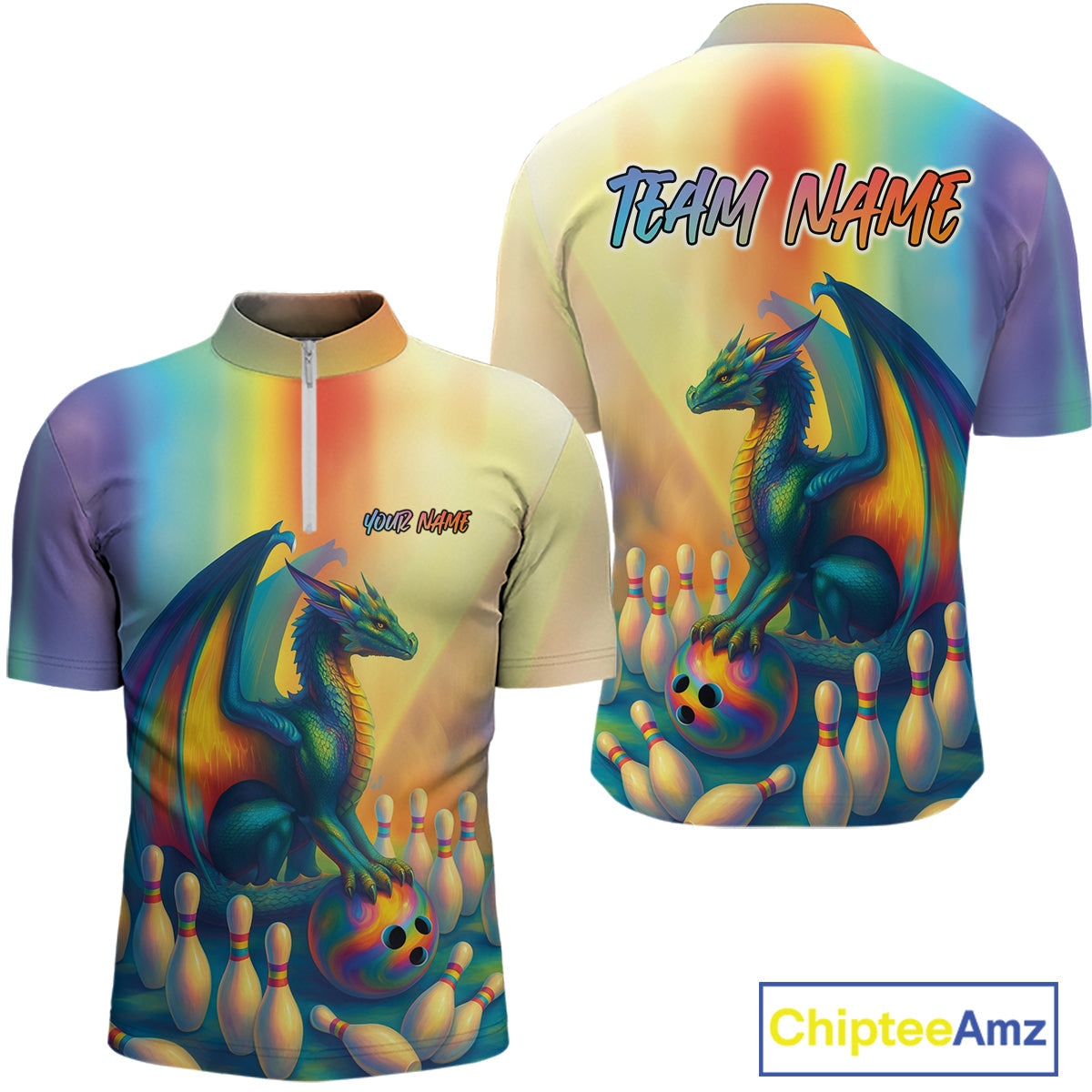 Custom Colorful Rainbow Colors Dragon Bowling Team Shirts, Dragon Bowling League Shirt IPHW10234