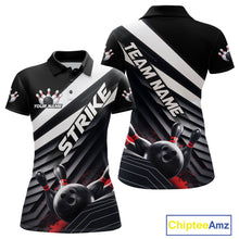 Load image into Gallery viewer, Custom Black And Red Strike Bowling Polo Shirts For Women, Bowling Team Uniform IPHW9627