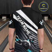 Load image into Gallery viewer, Custom Black And Blue Strike Bowling Polo Shirts For Men, Bowling Team Uniform IPHW9628