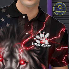 Load image into Gallery viewer, Custom Red Thunder Lightning Patriotic Lion Polo Shirts For Men, US Flag Bowling Jerseys IPHW9319