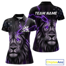 Load image into Gallery viewer, Custom Purple Thunder Lightning Patriotic Lion Women Polo Shirts, US Flag Bowling Jerseys IPHW9321