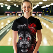 Load image into Gallery viewer, Custom Black And Red Lion Bowling Quarter-Zip Team Shirt For Women, Lion Bowling Jersey IPHW9328