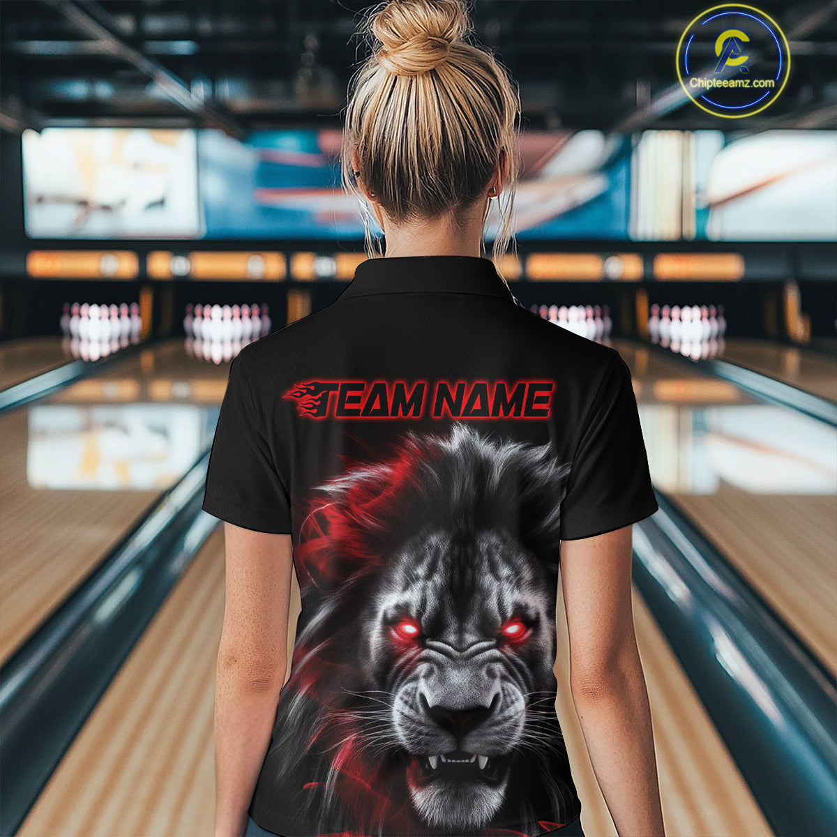 Custom Black And Red Lion Bowling Quarter-Zip Team Shirt For Women, Lion Bowling Jersey IPHW9328
