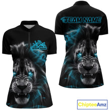 Load image into Gallery viewer, Custom Black And Blue Lion Bowling Quarter-Zip Team Shirt For Women, Lion Bowling Jersey IPHW9329