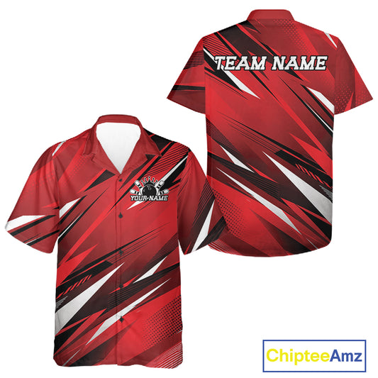 Red sports jersey with black and white patterns, customizable text, and Chiptee Amz branding.